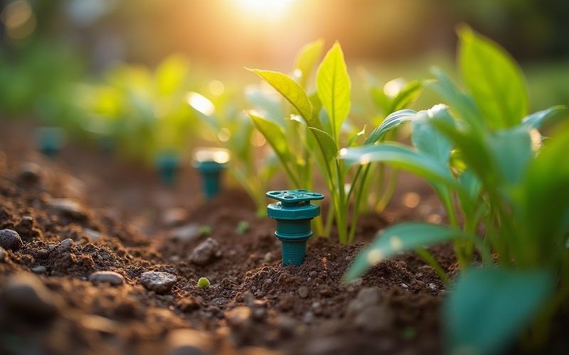 Drip irrigation system in Melbourne garden bed with emitters under mulch