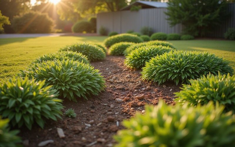 Drought tolerant garden bed preparation with mulch and soil improvement
