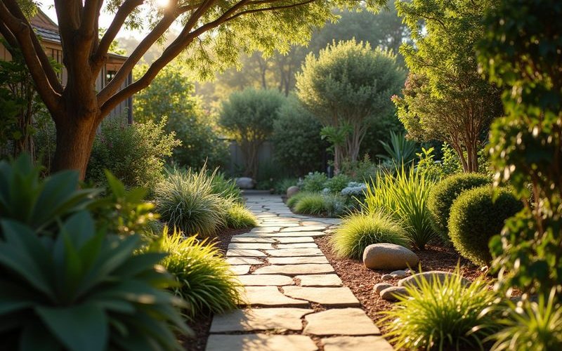 Melbourne garden showing sun and shade patterns important for plant selection