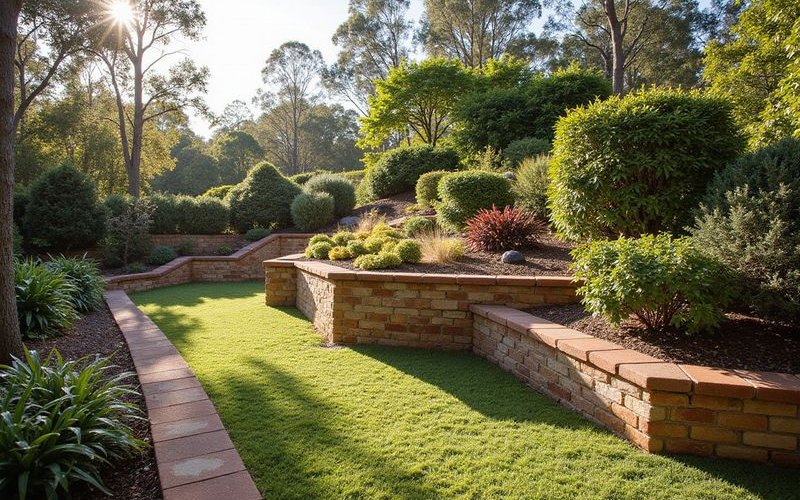 Cost breakdown diagram for steep block landscaping showing retaining walls earthworks and drainage